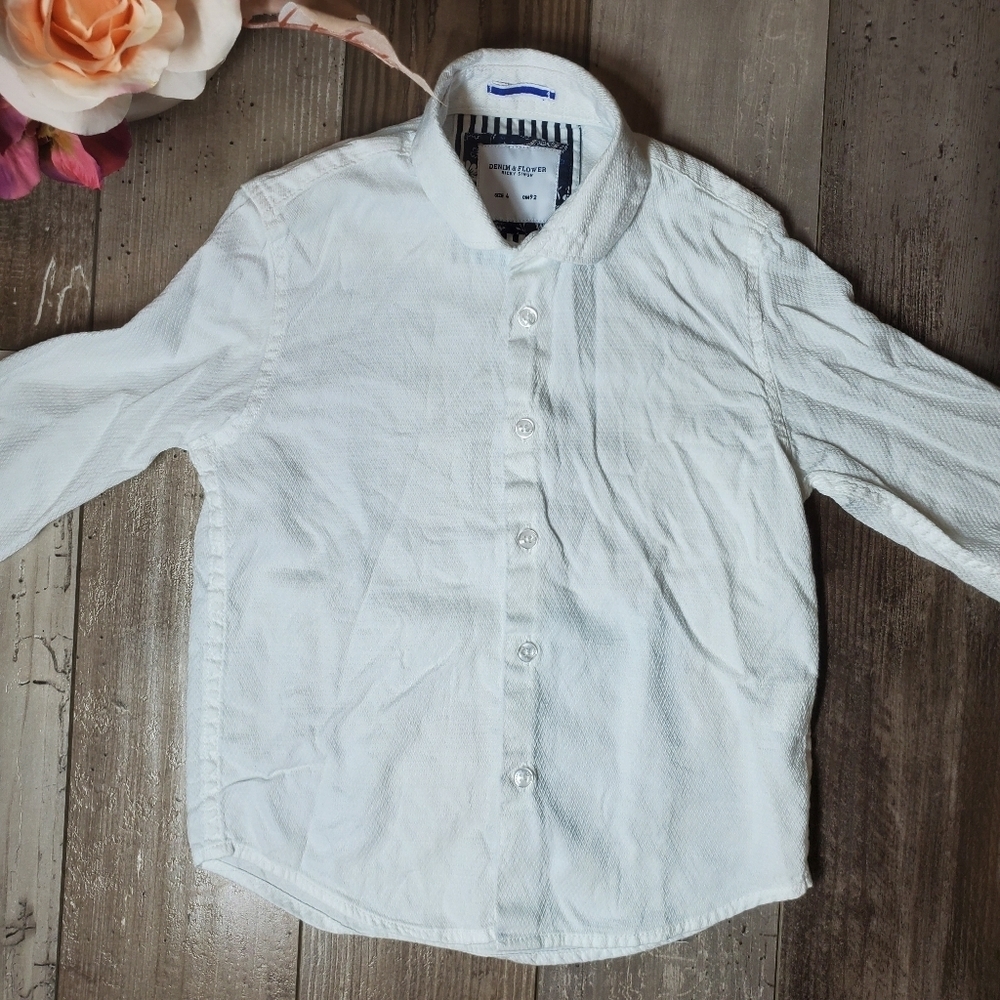 Denim & Flower Ricky Singh White Size 4 Boys Button Down Dress Shirt NWOT